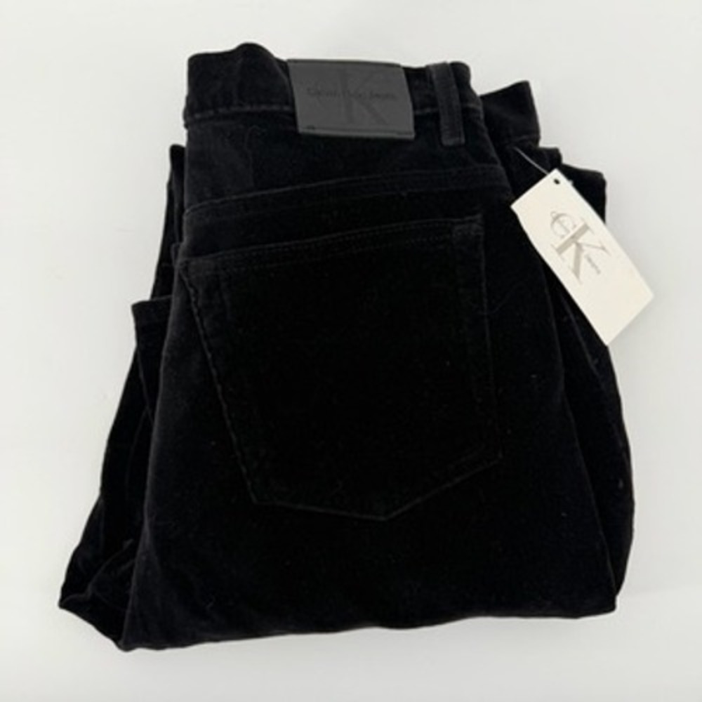 Calvin Klein Jeans Womens Black Velvet Straight Leg 5-Pocket Pants Sz 12‎